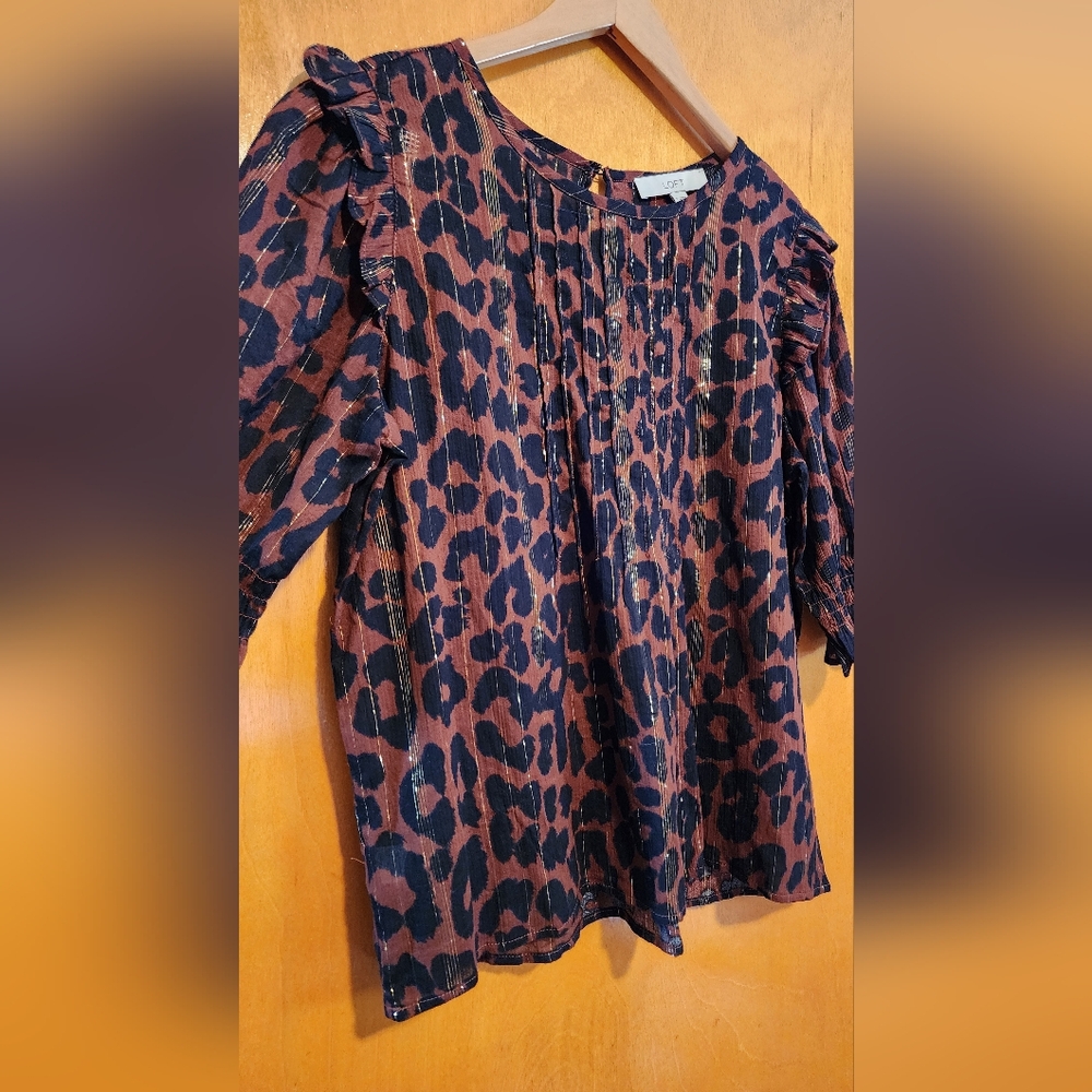 LOFT Leopard Print and Gold Tinsel Top